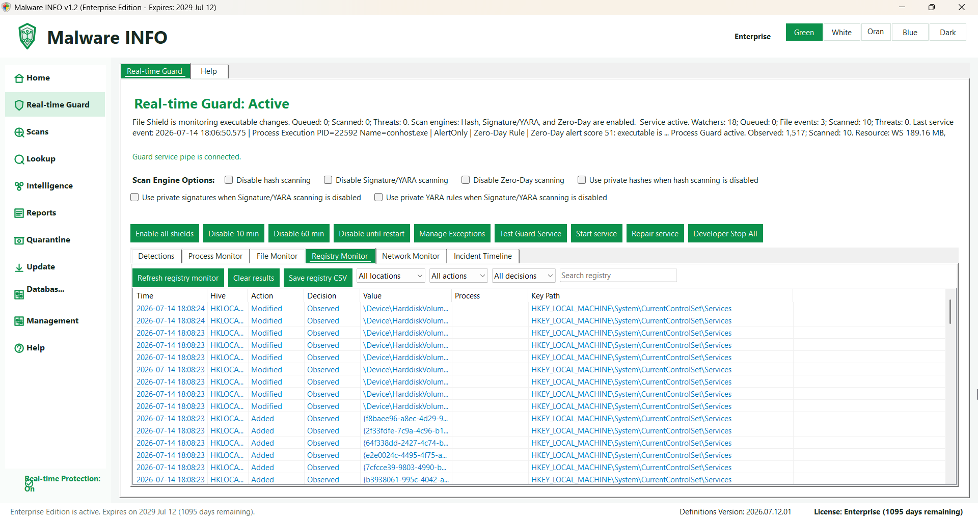 Malware INFO Real-time Guard monitor screen