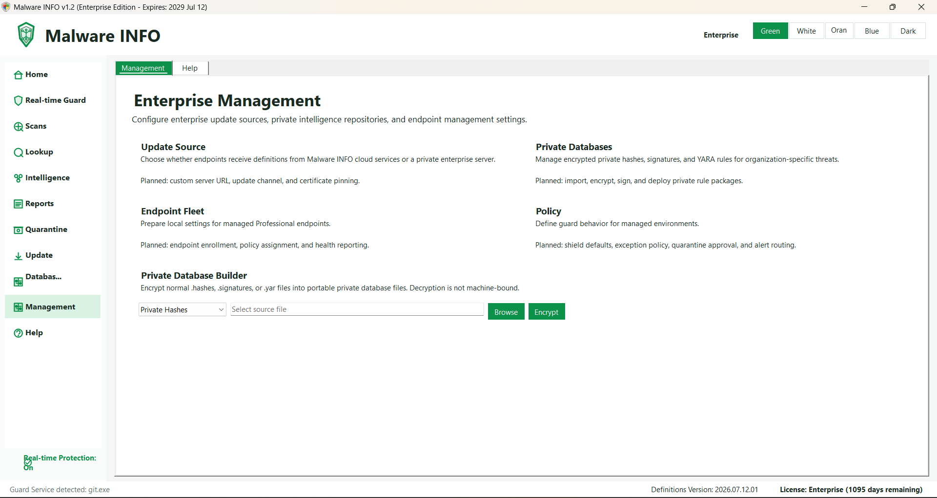 Malware INFO Enterprise Management workspace for private database preparation